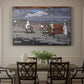 Canvas art print featuring a rural road scene with figures and landscape rendered in bold color and simplified forms, showcased as a statement wall artwork