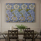 Canvas art print featuring a repeating pattern of birds and plants intertwined in dense decorative layout, showcased as a statement wall artwork
