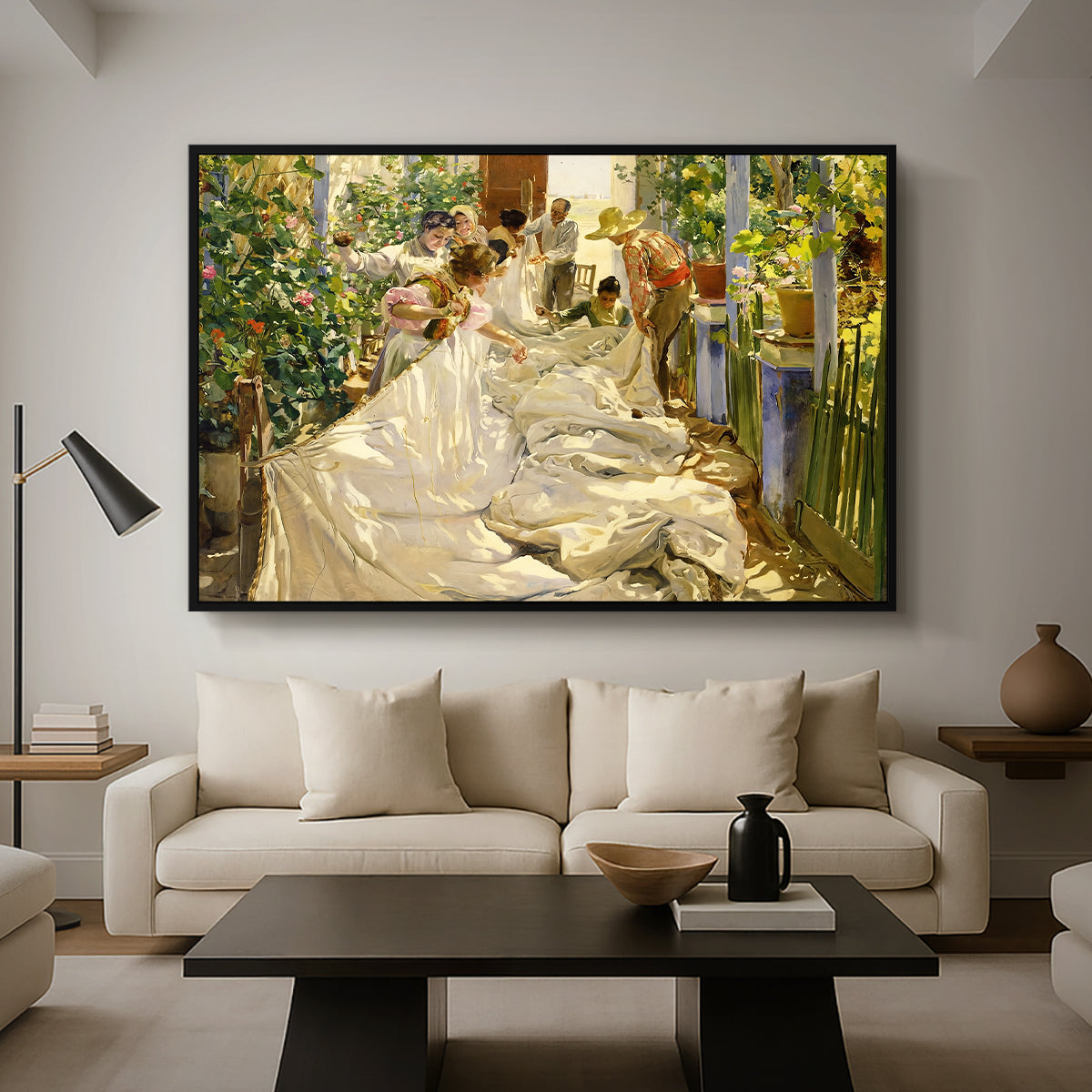 Sewing the Sail, 1896 - Floater Framed Canvas Print