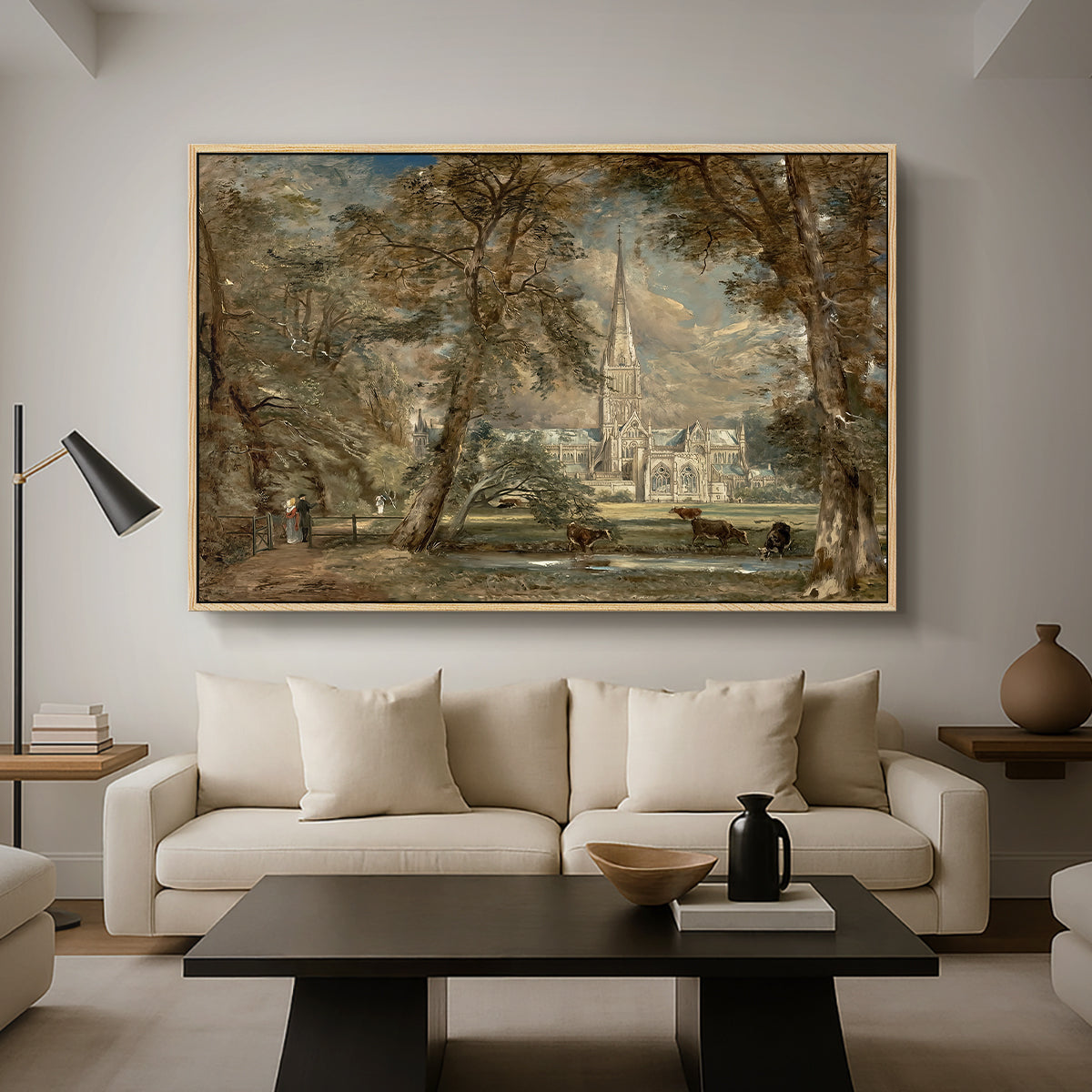 Salisbury Cathedral from the Bishop's Grounds, c. 1822-1823 - Floater Framed Canvas Print