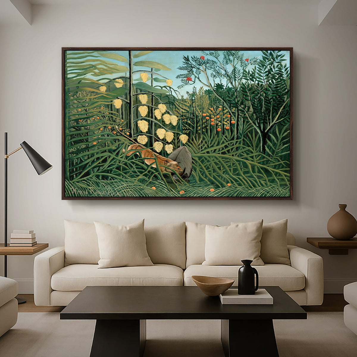 Fight Between a Tiger and a Buffalo, 1908 - Floater Framed Canvas Print