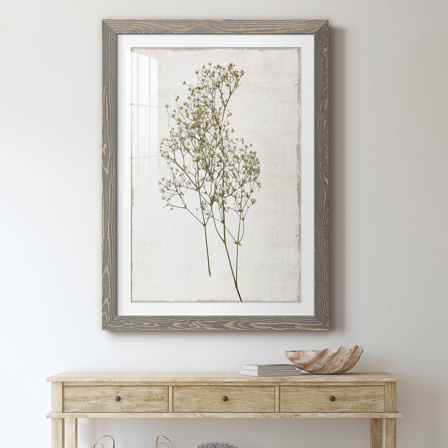 Farmhouse Pressed Flower I - Premium Framed Print - Distressed Barnwood Frame - Ready to Hang