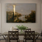 Canvas art print featuring a ruined city overgrown with vegetation under quiet, empty sky, showcased as a statement wall artwork