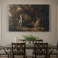 Canvas art print featuring a man with multiple dogs preparing for hunting in countryside, showcased as a statement wall artwork