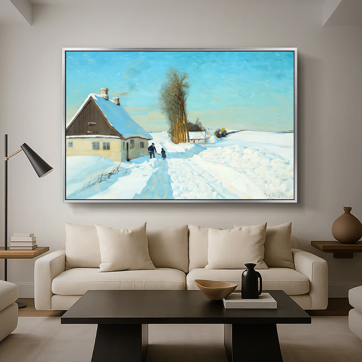 Shoveling Snow on a Beautiful Winter Day, c. 1898 - Floater Framed Canvas Print