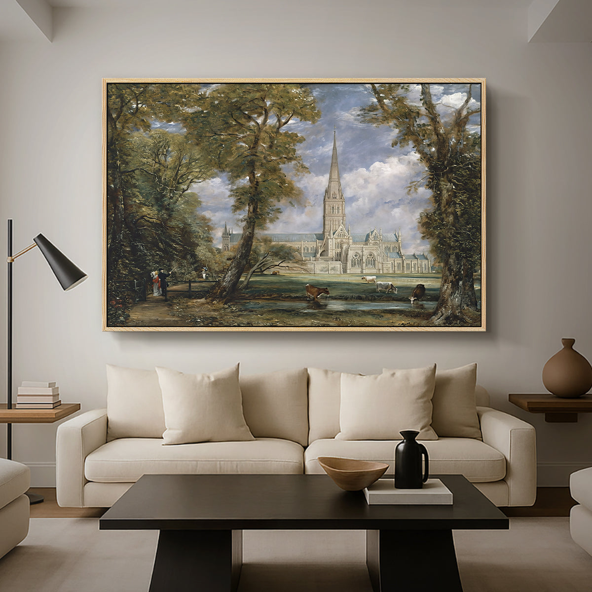 Salisbury Cathedral from the Bishop's Grounds, c. 1825 - Floater Framed Canvas Print