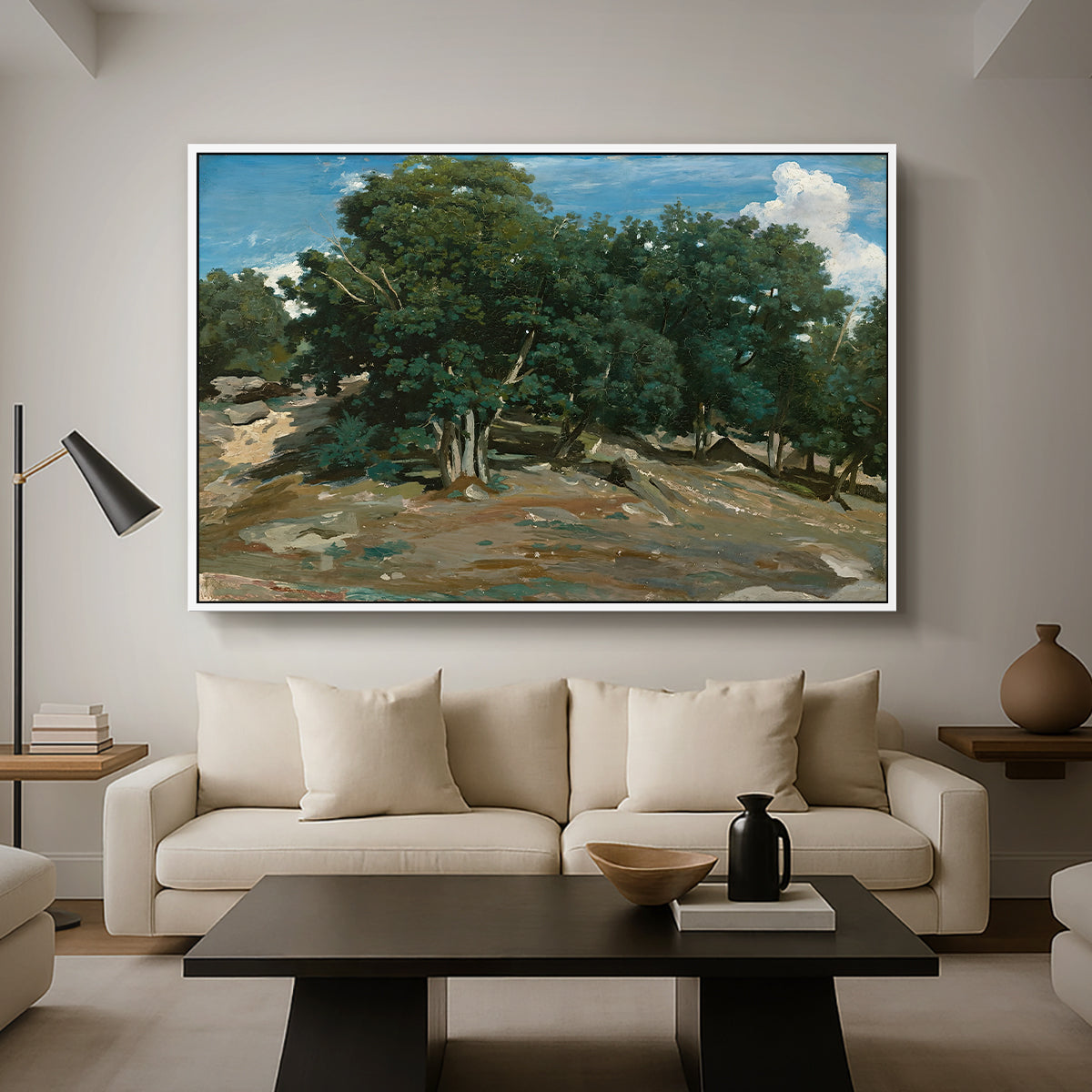 Fontainebleau: Oak Trees at Bas-Bréau, c. 1830-1835 - Floater Framed Canvas Print