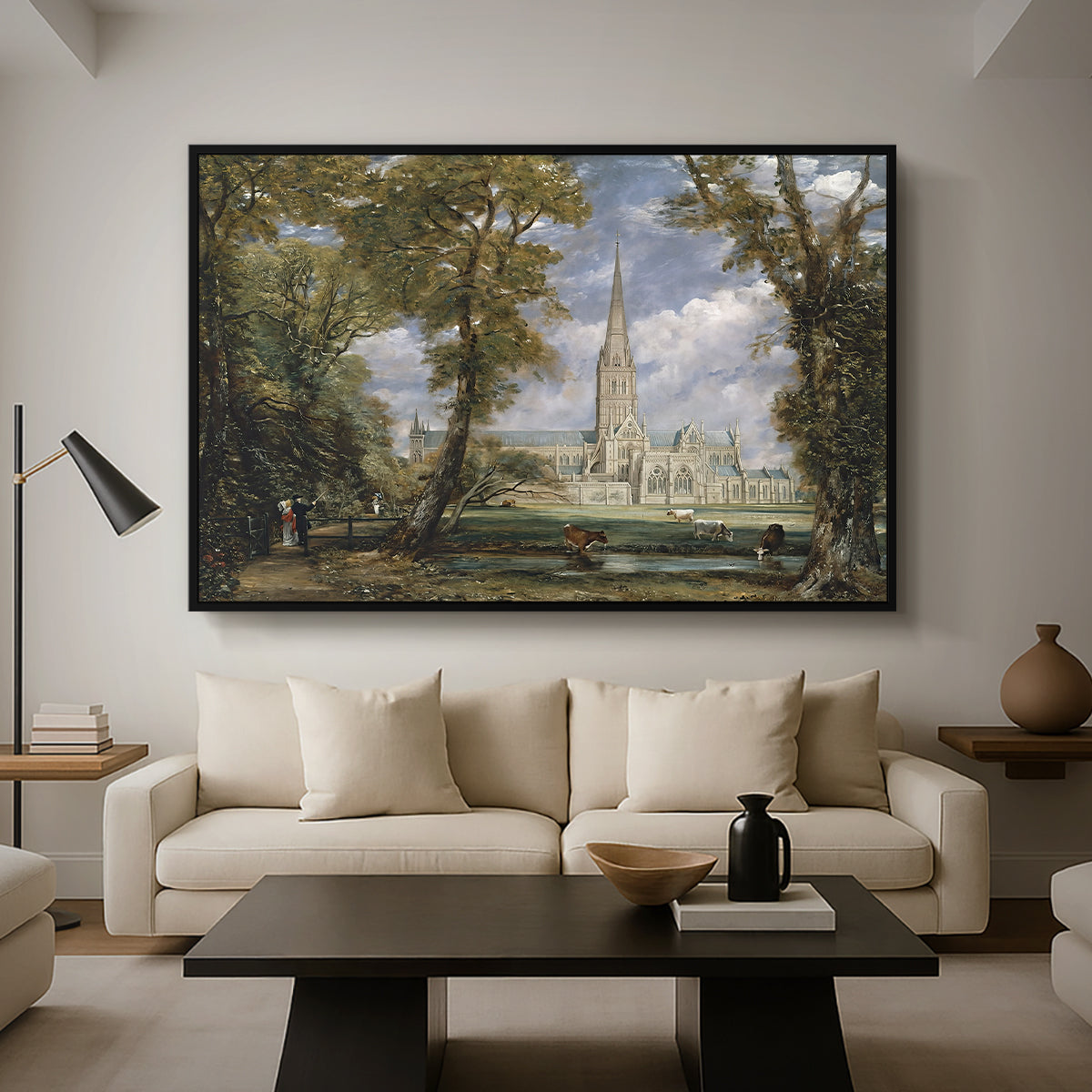 Salisbury Cathedral from the Bishop's Grounds, c. 1825 - Floater Framed Canvas Print