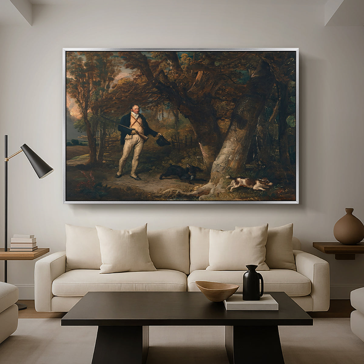 The Reverend Thomas Levett and Favourite Dogs, Cock-Shooting, 1811 - Floater Framed Canvas Print