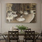Canvas art print featuring ballerinas rehearsing on stage with set backdrop and lighting, showcased as a statement wall artwork