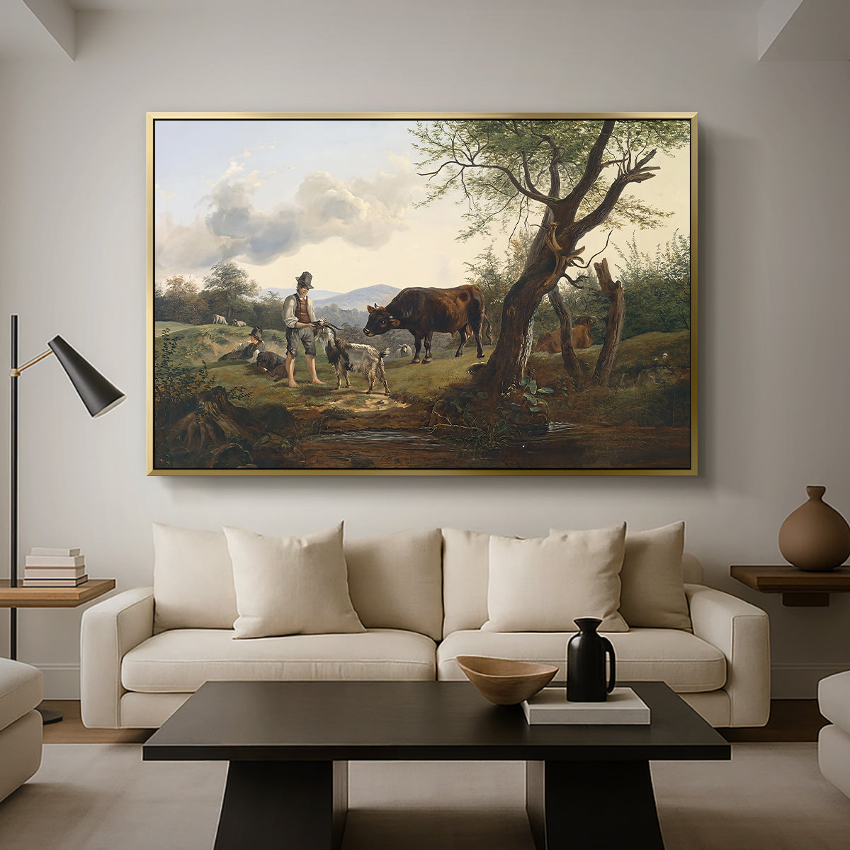 Shepherd with Billy Goat, c. 1830 - Floater Framed Canvas Print