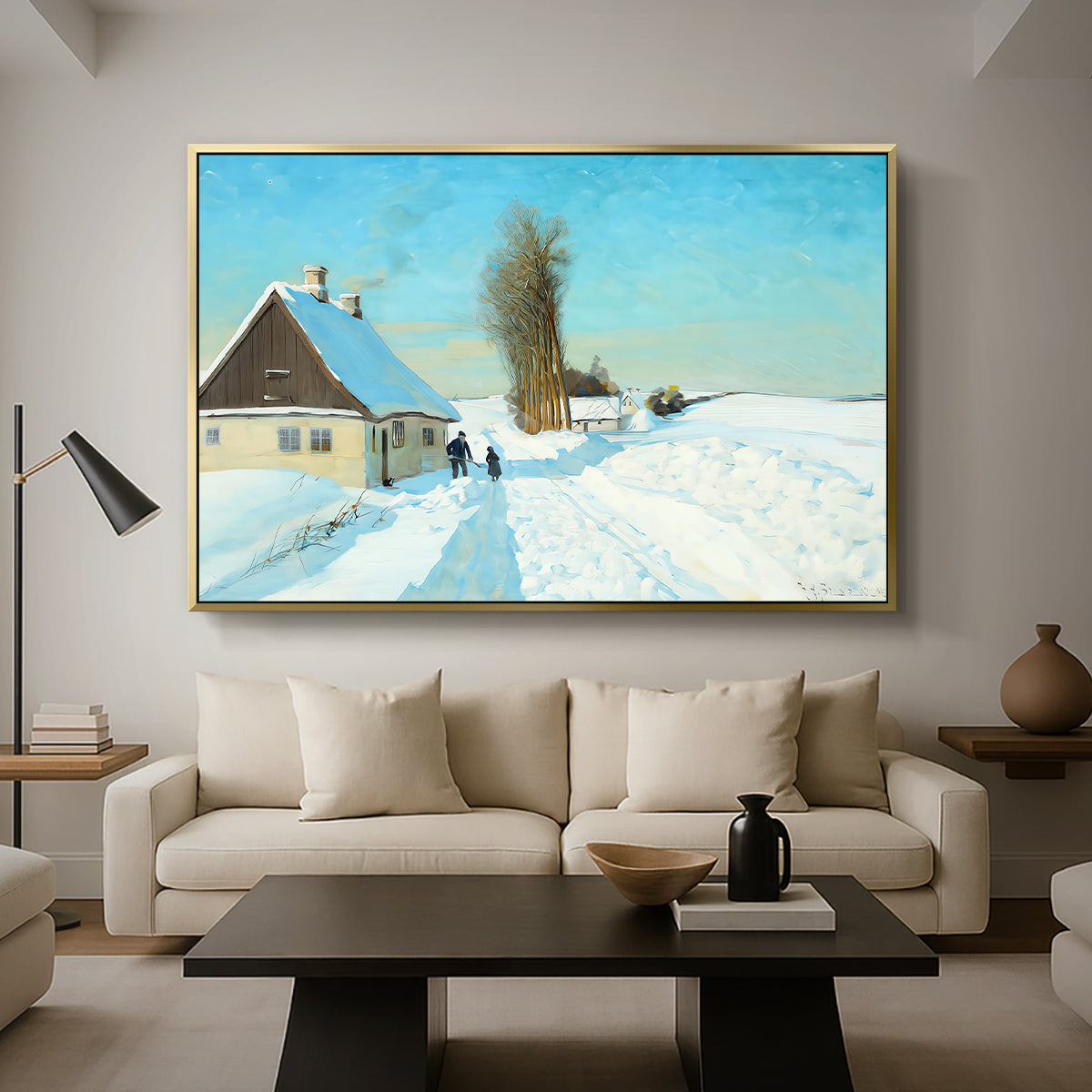 Shoveling Snow on a Beautiful Winter Day, c. 1898 - Floater Framed Canvas Print