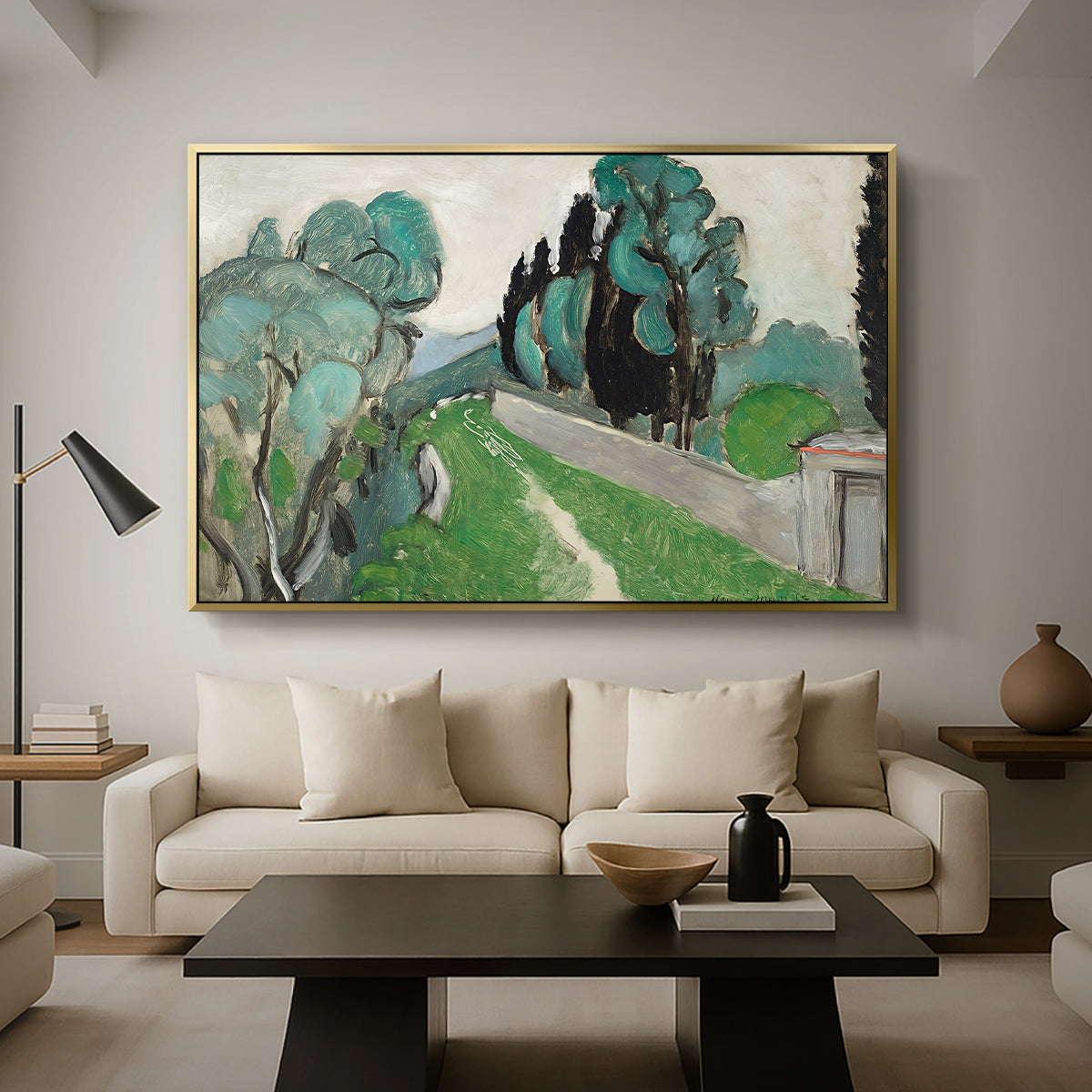 Landscape with Cypresses and Olive Trees near Nice, c. 1918 - Floater Framed Canvas Print