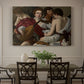 Canvas art print featuring a group of young men gathered together playing music with instruments, showcased as a statement wall artwork