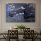 Canvas art print featuring ships on dark sea illuminated by moonlight under night sky, showcased as a statement wall artwork
