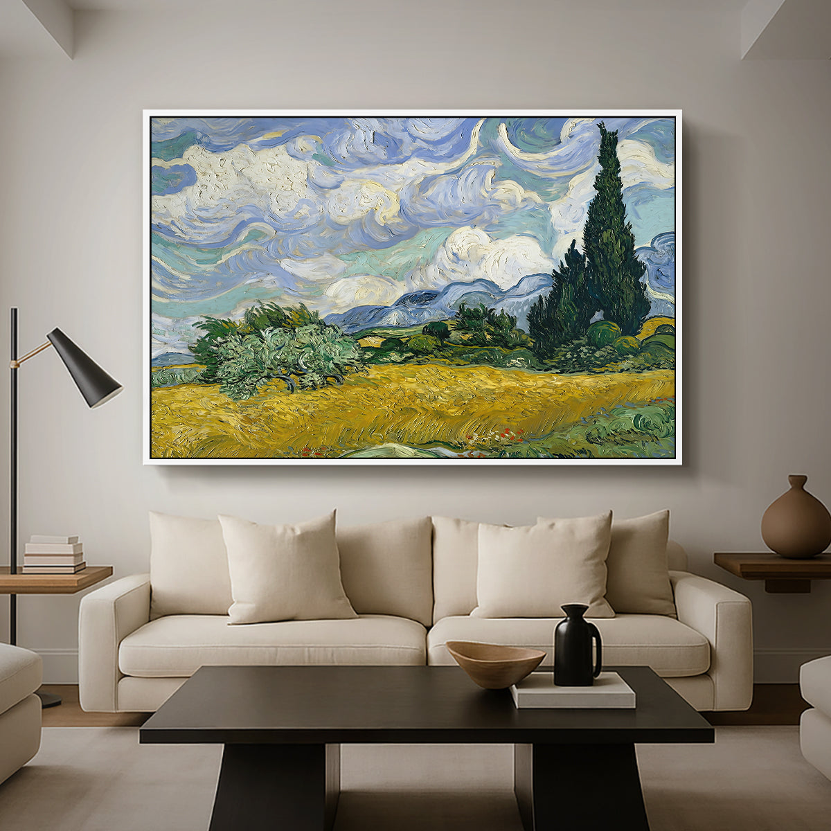 Wheat Field with Cypresses, 1889 - Floater Framed Canvas Print