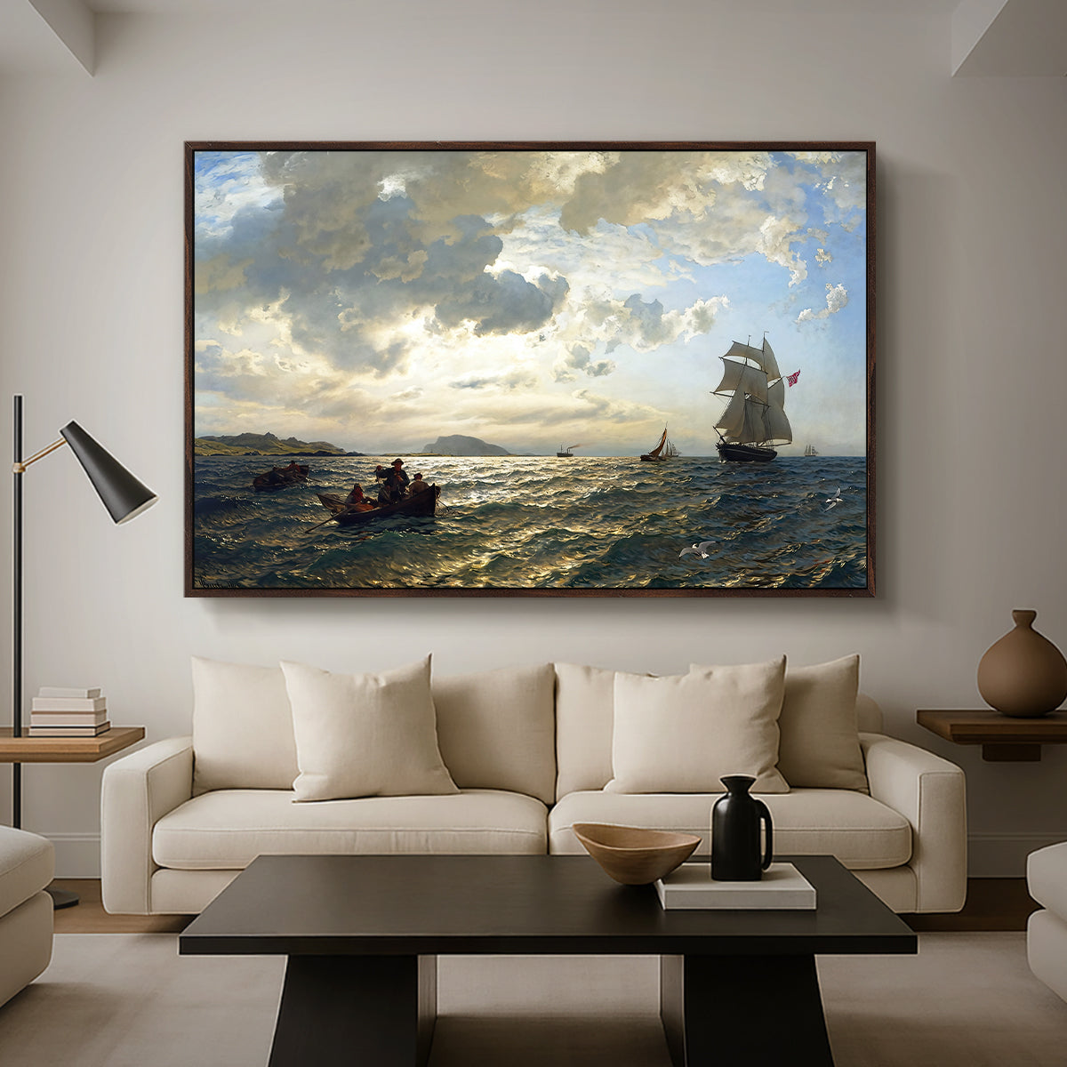 Fresh Breeze on the Norwegian Coast, 1876 - Floater Framed Canvas Print