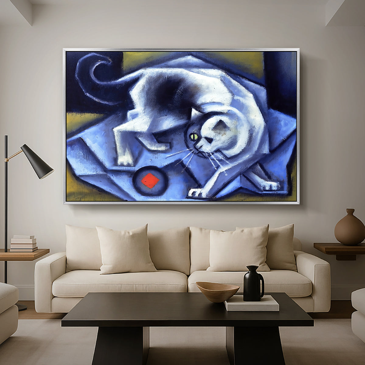 Cat Playing with a Ball, 1945-1950 - Floater Framed Canvas Print