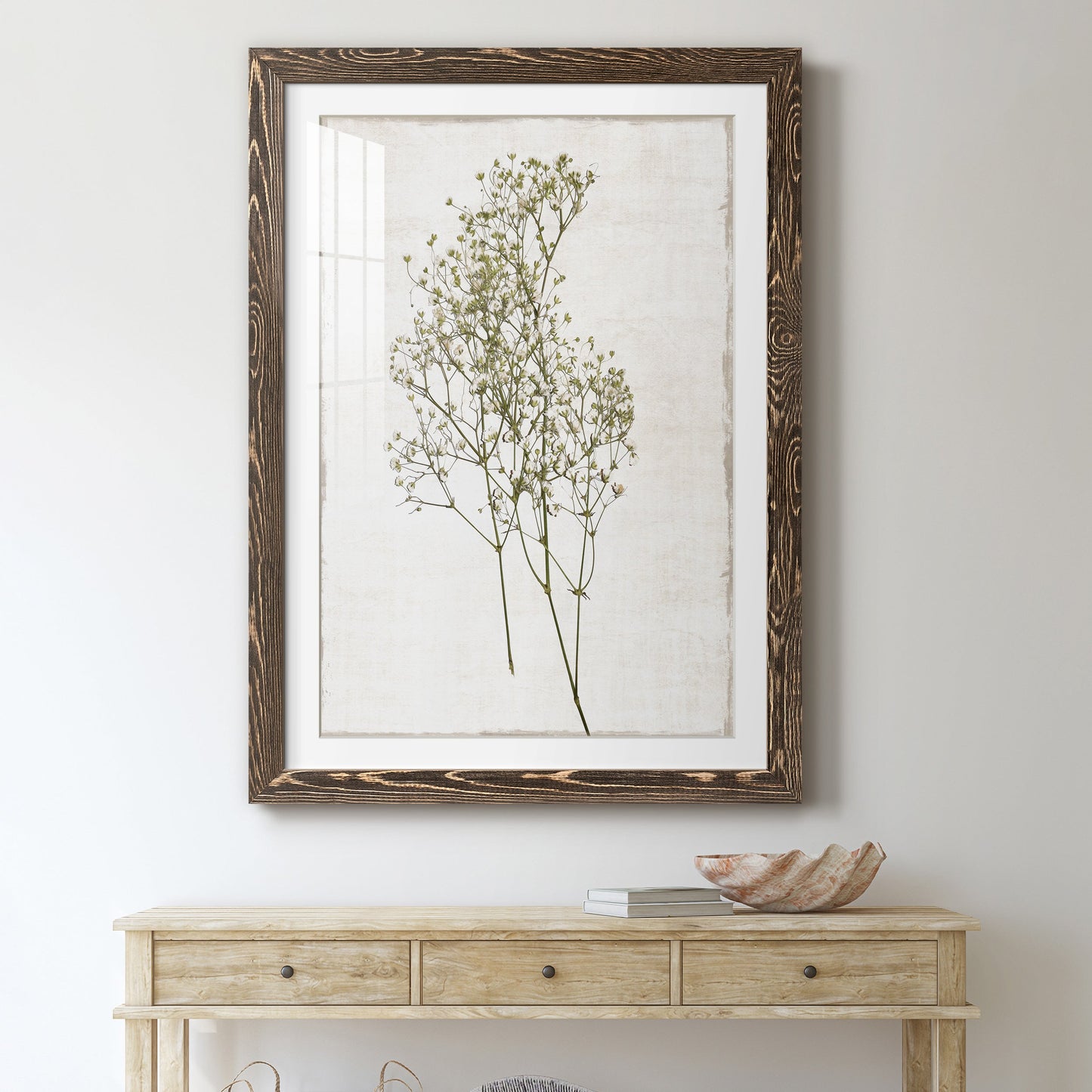 Farmhouse Pressed Flower I - Premium Framed Print - Distressed Barnwood Frame - Ready to Hang