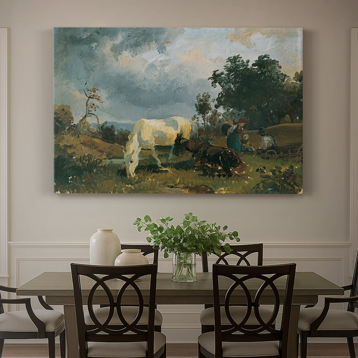 Canvas art print featuring grazing livestock resting in open heath landscape, showcased as a statement wall artwork