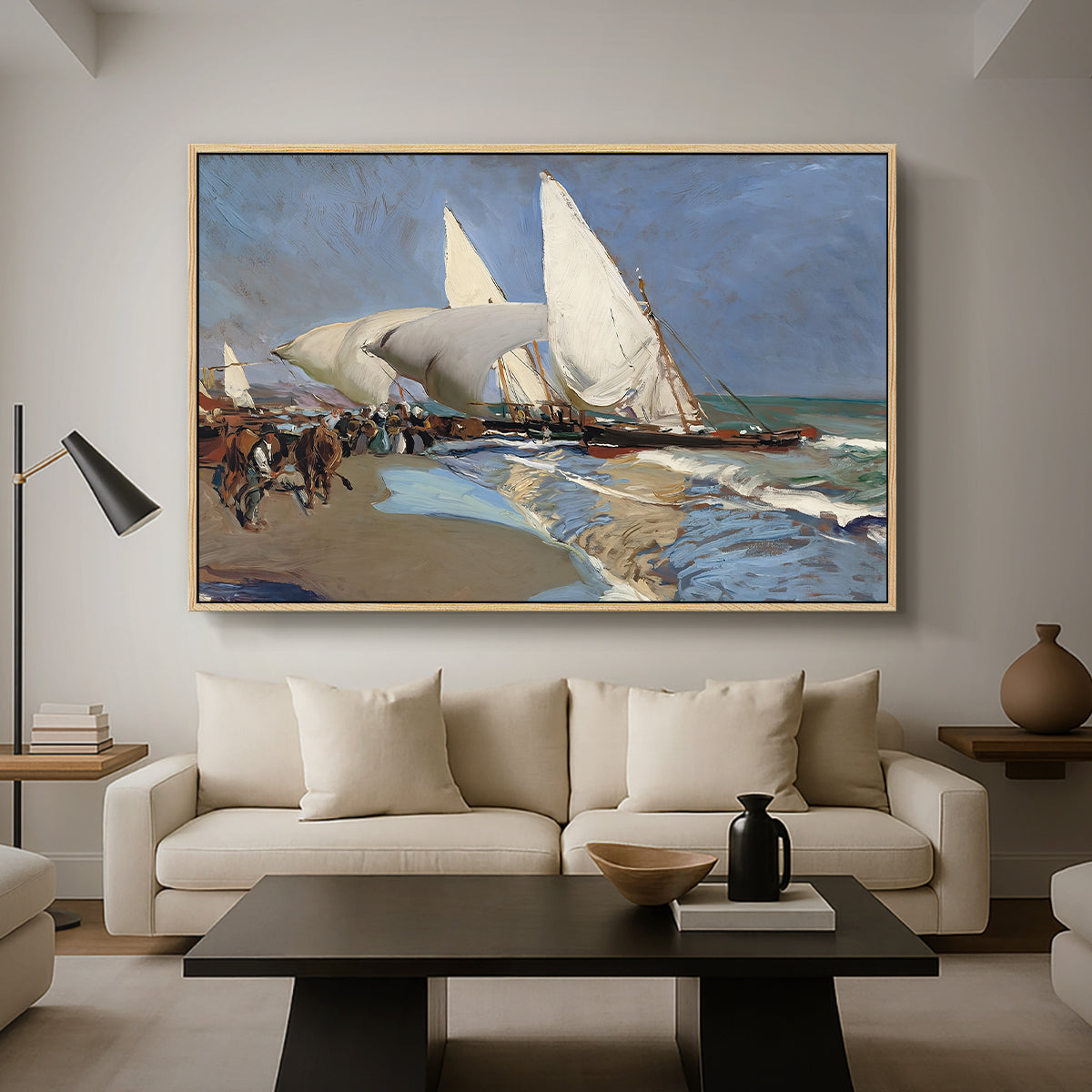 The Beach at Valencia, 1908 - Floater Framed Canvas Print