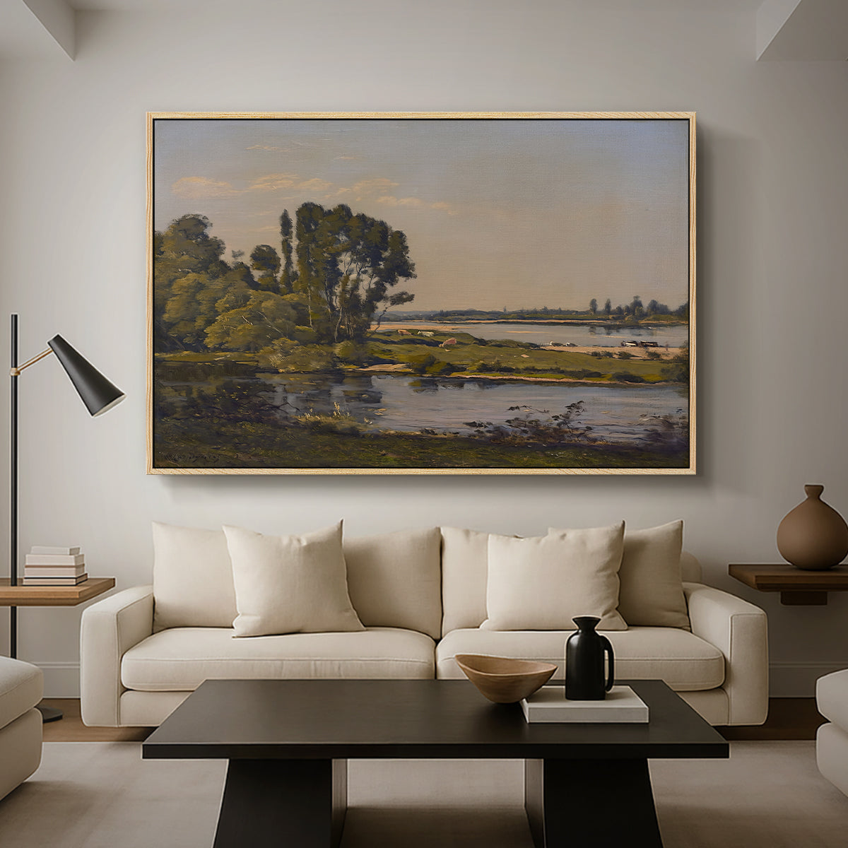 Landscape with a River, 1892 - Floater Framed Canvas Print