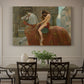 Canvas art print featuring a female figure riding horse through town, showcased as a statement wall artwork
