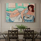Canvas art print featuring a reclining nude wearing a bathrobe in a colorful interior, showcased as a statement wall artwork