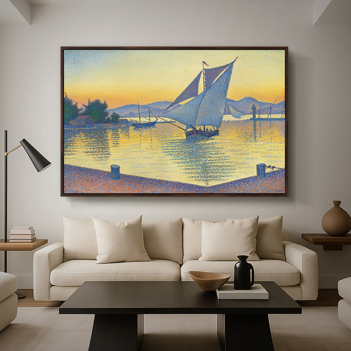The Port at Sunset, Opus 236, Saint Tropez, 1892 - Floater Framed Canvas Print