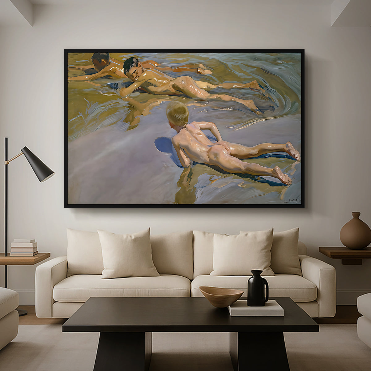 Boys on the Beach, 1910 - Floater Framed Canvas Print