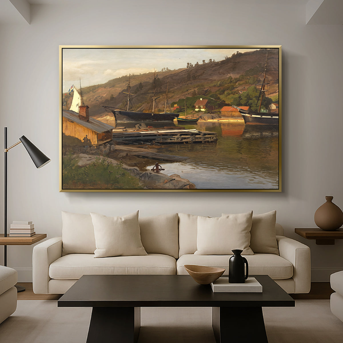 Landingsbrygge Husvik, Drøbak, 1875 - Floater Framed Canvas Print