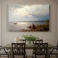 Canvas art print featuring figures gathered along shoreline with wide lake and distant horizon, showcased as a statement wall artwork
