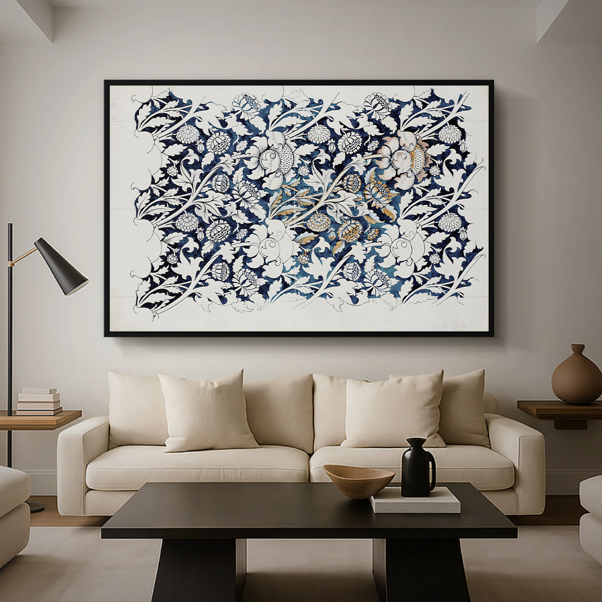 Watercolour for Printed Fabric Design: Wey, c. 1882-1883 - Floater Framed Canvas Print