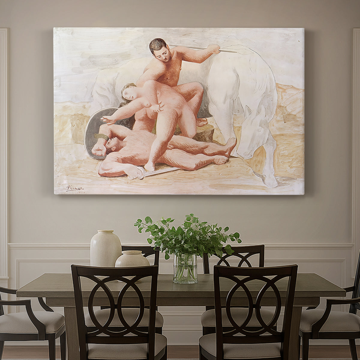 Canvas art print featuring intertwined figures in dynamic pose suggesting struggle, showcased as a statement wall artwork