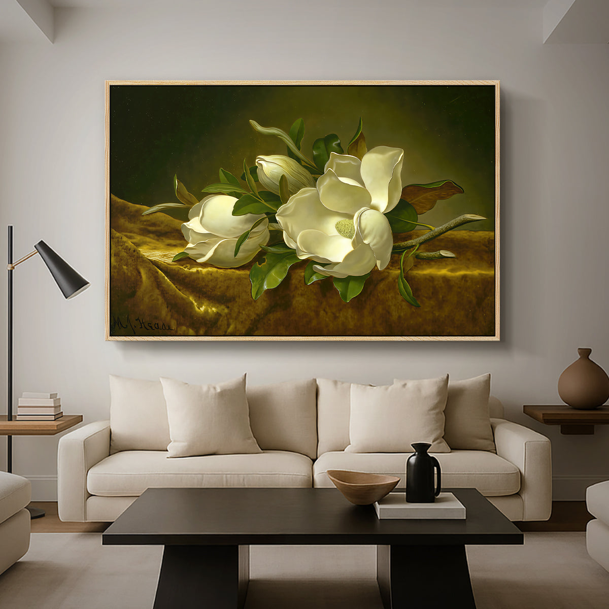 Magnolias on Gold Velvet Cloth, c. 1888-1890 - Floater Framed Canvas Print