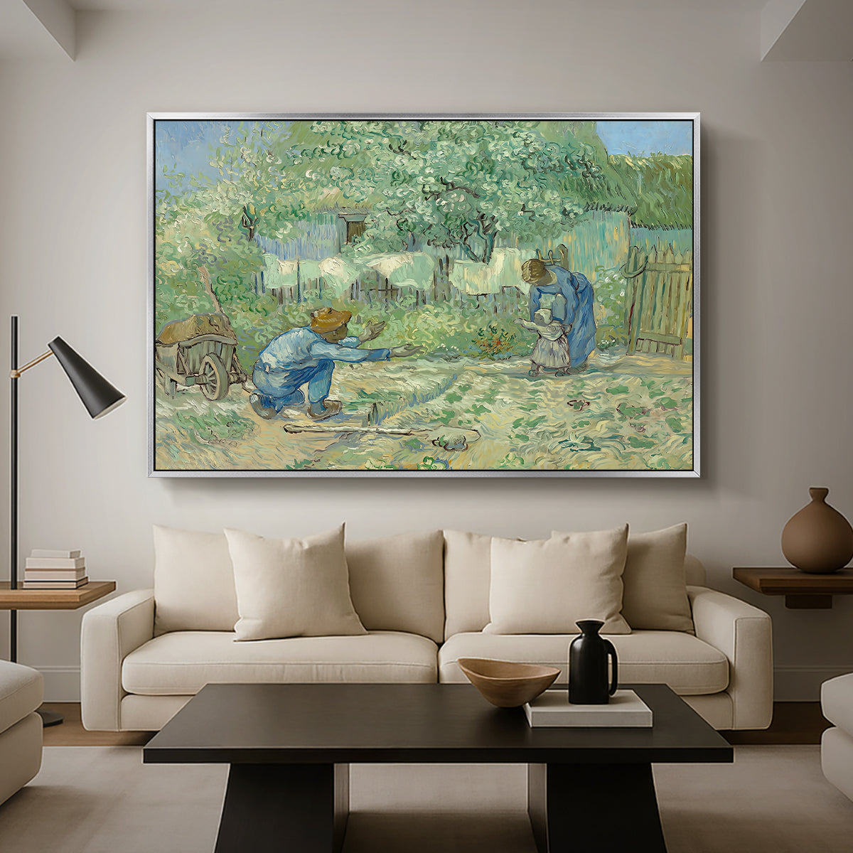 First Steps after Millet, 1890 - Floater Framed Canvas Print
