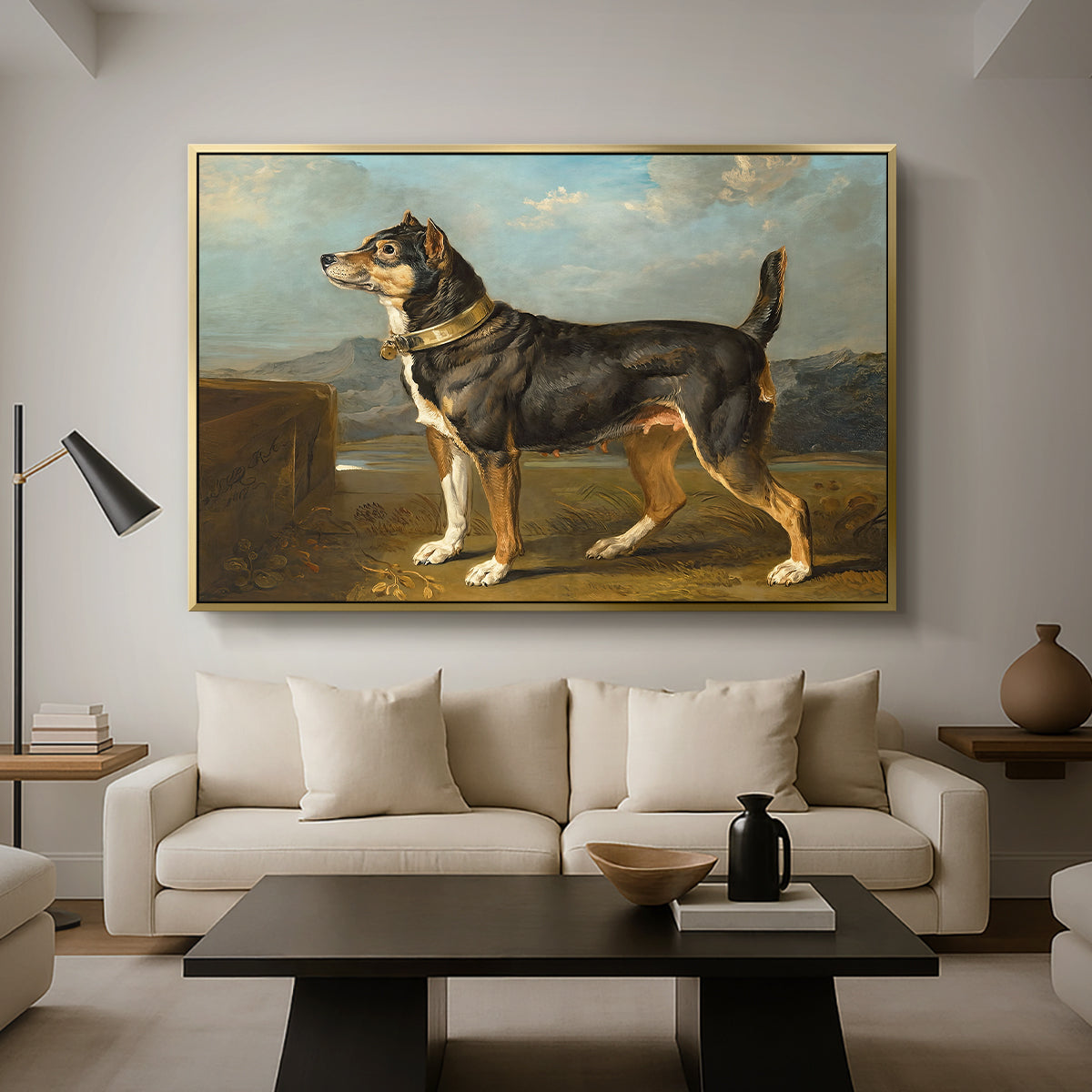 A Terrier in a Landscape, c. 1811 - Floater Framed Canvas Print