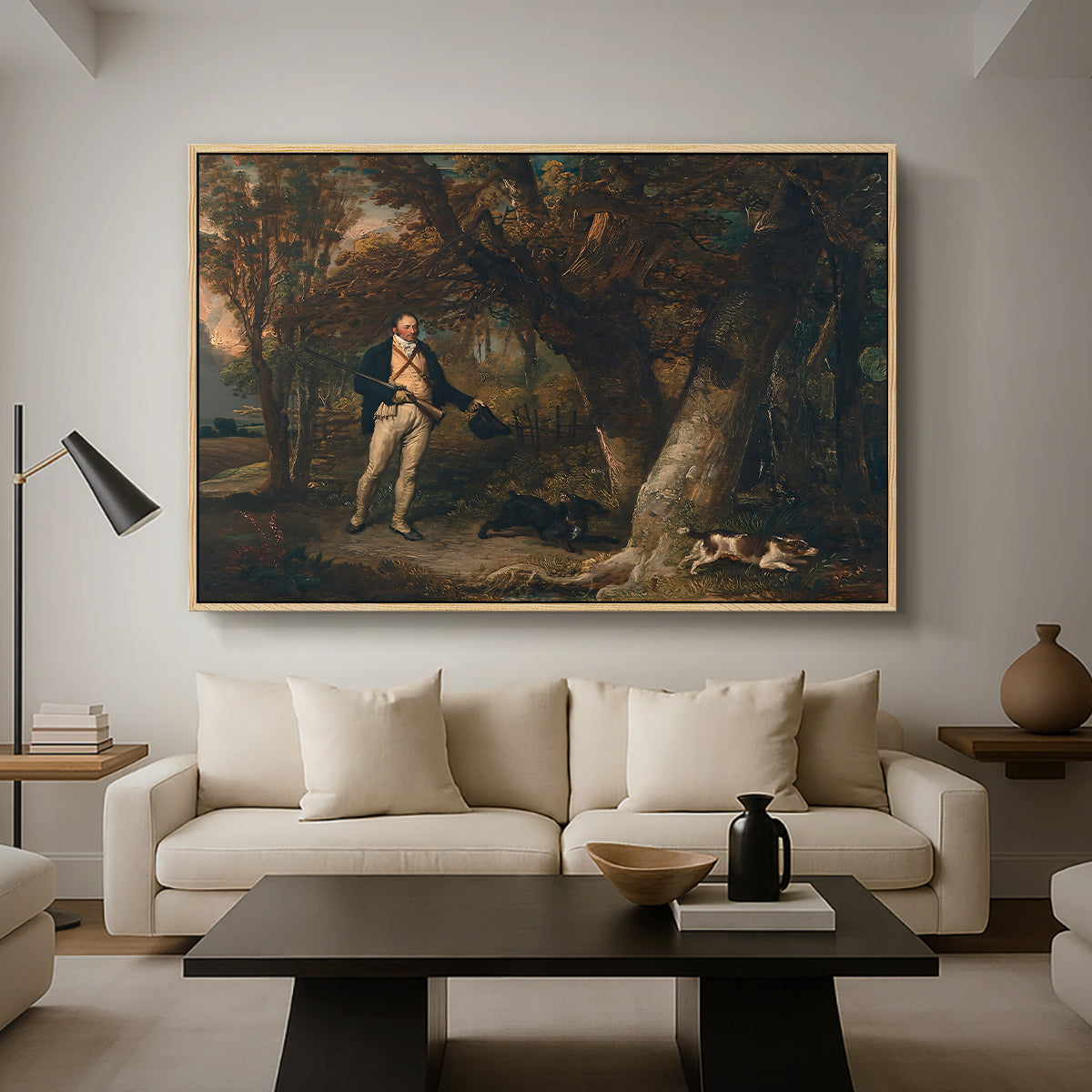The Reverend Thomas Levett and Favourite Dogs, Cock-Shooting, 1811 - Floater Framed Canvas Print