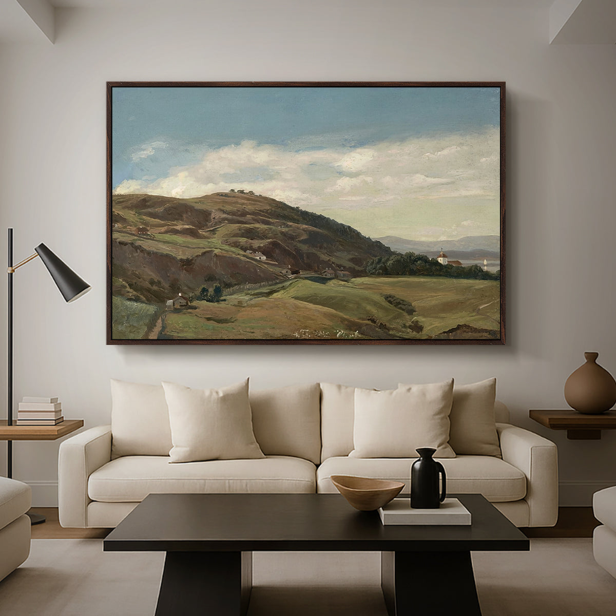 Ekeberg and Oslo Church, 1852 - Floater Framed Canvas Print