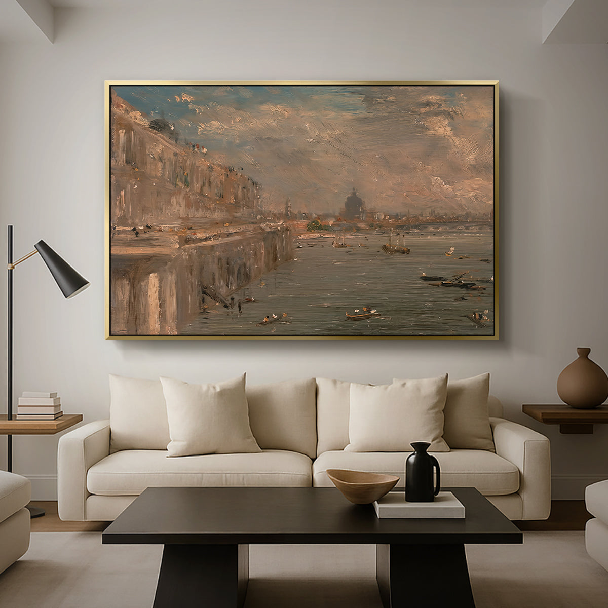 Somerset House Terrace from Waterloo Bridge, c. 1819 - Floater Framed Canvas Print