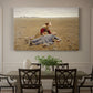 Canvas art print featuring an exhausted figure resting on ground in open rural landscape, showcased as a statement wall artwork