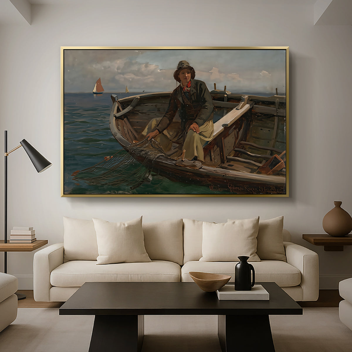 Fishermen from Rügen, 1882 - Floater Framed Canvas Print