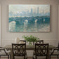 Canvas art print featuring a hazy view of Waterloo Bridge over river in gray atmospheric light, showcased as a statement wall artwork