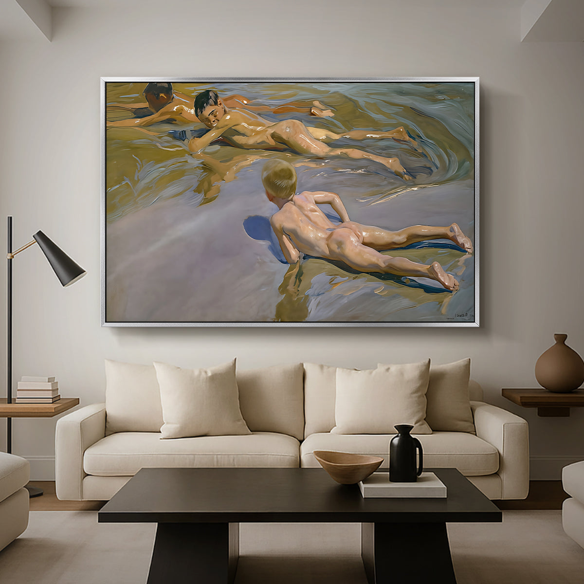 Boys on the Beach, 1910 - Floater Framed Canvas Print