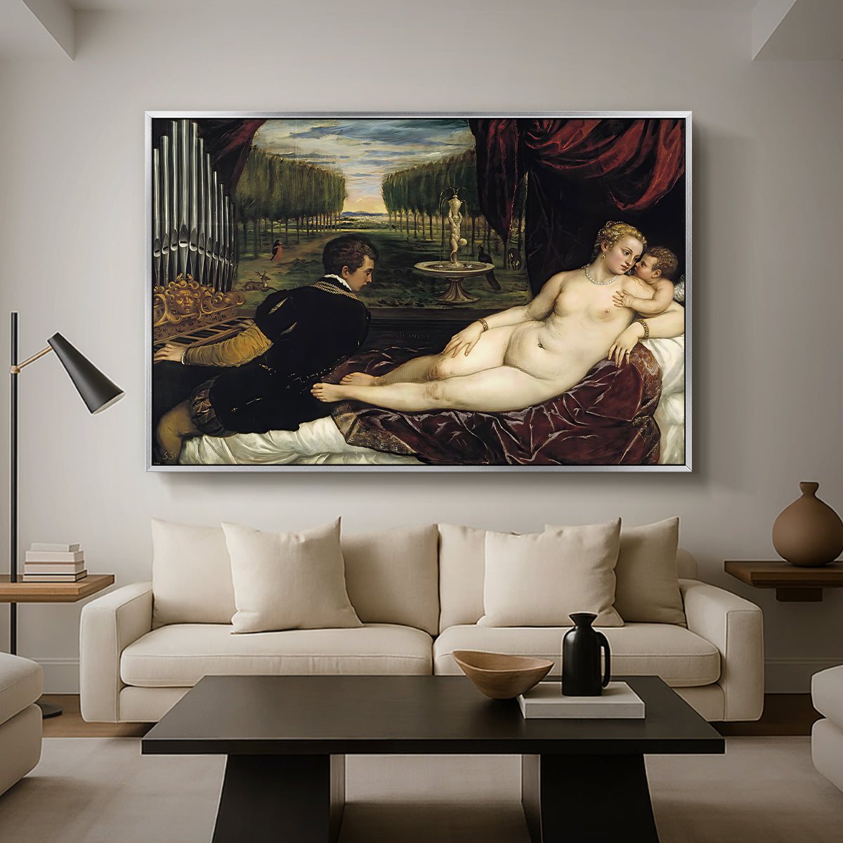 Venus with an Organist and Cupid, c. 1555 - Floater Framed Canvas Print