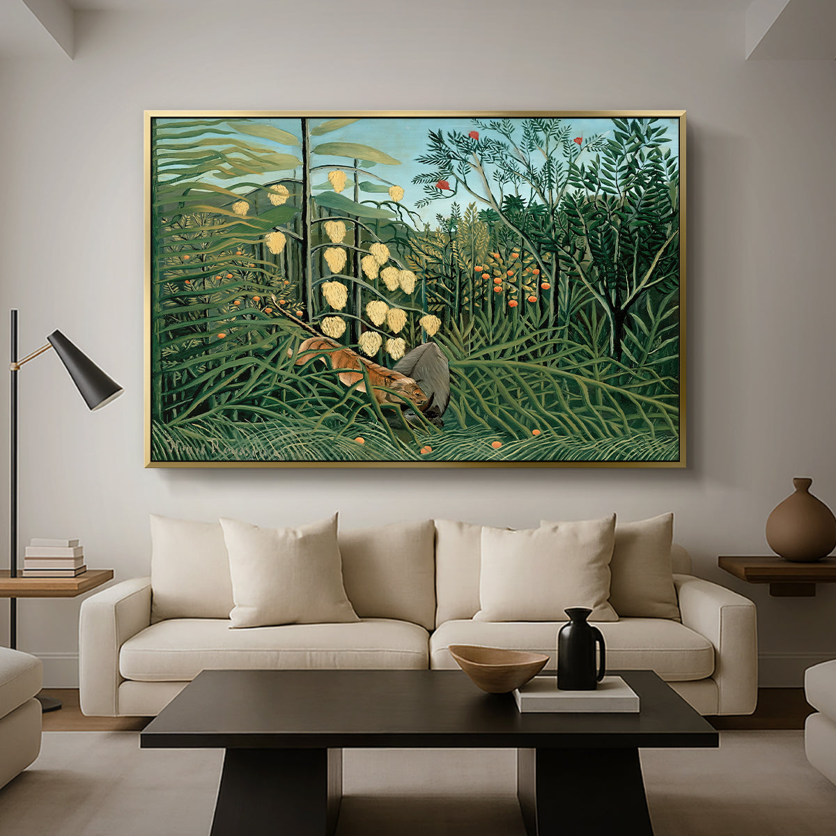 Fight Between a Tiger and a Buffalo, 1908 - Floater Framed Canvas Print