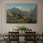 Canvas art print featuring a fjord landscape with mountains, water, and small settlement under open sky, showcased as a statement wall artwork