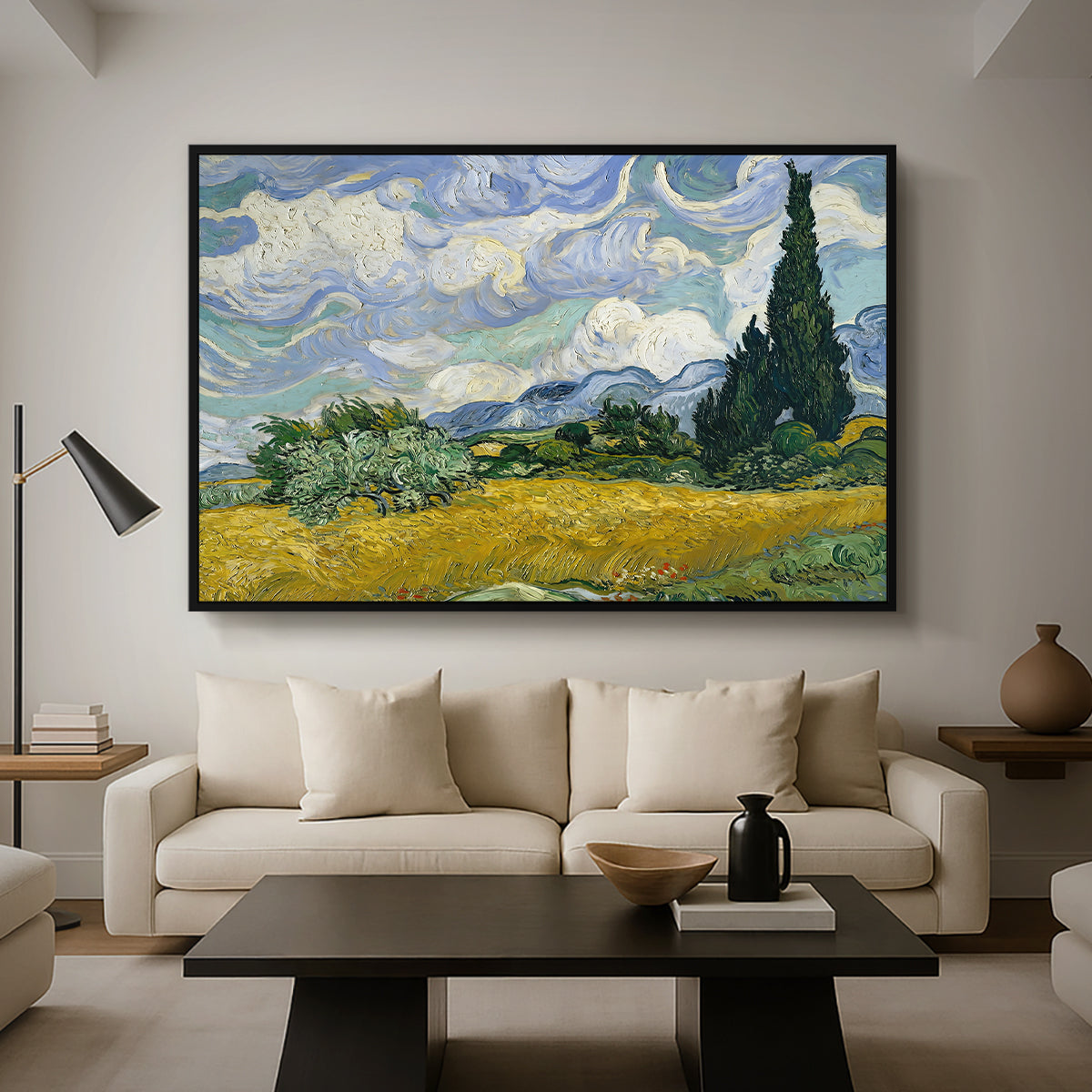 Wheat Field with Cypresses, 1889 - Floater Framed Canvas Print