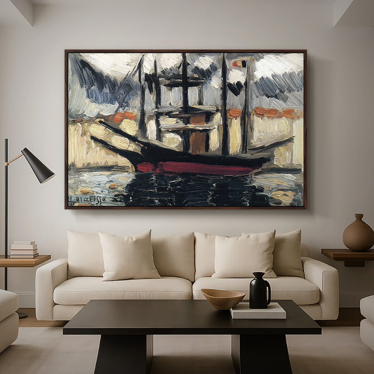 Two Boats Side by Side, Port of Marseilles, c. 1916 - Floater Framed Canvas Print