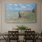 Canvas art print featuring figures walking along coastal cliff path overlooking ocean and sky, showcased as a statement wall artwork